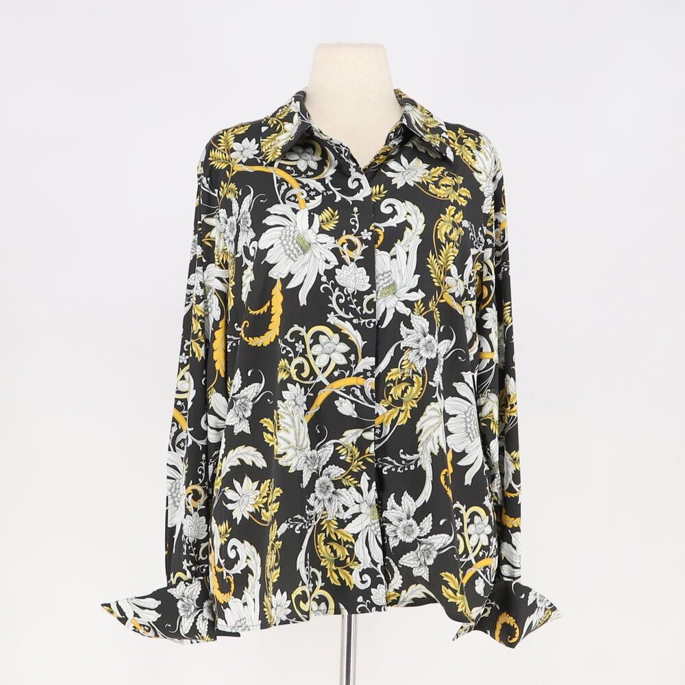 BOSTON PROPER Meet-Me-At-The-Waist Charmeuse Filigree Button Up Shirt Size 18